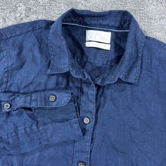 J.Crew Tops - J.Crew Baird McNutt Irish Linen Shirt Womens Small Slim Navy Blue Long Sleeve